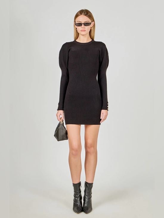 Anthropologie Dresses & Skirts - Endless Rose Puff Sleeve Black Long-Sleeve Knit Mini Dress